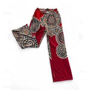 Melissa Paige Women's XS Boho Wide-Leg Pants Red Geometric Print